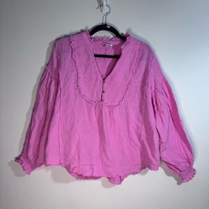 Fate Cotton Gauze Peasant Top Pink Boho Ruffle Blouse M